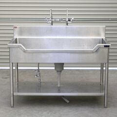 ≪zyt2564ジ≫ マルゼン ステンレス製 業務用舟型シンク BSF1-126 幅120cm 奥行60cm バックガード付 単水栓2口付属 現状品 中古厨房機器/宮城県仙台市 71029-08の画像