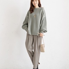 配色ブランケットステッチニット グリーンの画像