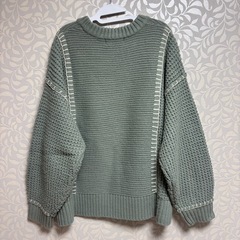 配色ブランケットステッチニット グリーンの画像