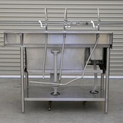 ≪zyt2565ジ≫ マルゼン ステンレス製 1槽ソイルドシンク ダスト槽付き 幅120cm 奥行70cm バックガード付 単水栓3口付属 現状品 中古厨房機器/宮城県仙台市 71029-09の画像