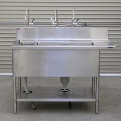 ≪zyt2565ジ≫ マルゼン ステンレス製 1槽ソイルドシンク ダスト槽付き 幅120cm 奥行70cm バックガード付 単水栓3口付属 現状品 中古厨房機器/宮城県仙台市 71029-09の画像