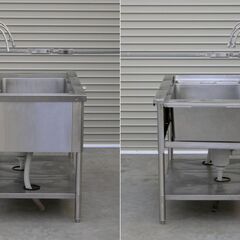 ≪zyt2565ジ≫ マルゼン ステンレス製 1槽ソイルドシンク ダスト槽付き 幅120cm 奥行70cm バックガード付 単水栓3口付属 現状品 中古厨房機器/宮城県仙台市 71029-09の画像