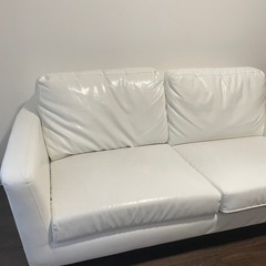 ソファー　レザー　ホワイト　２〜３人掛けの画像