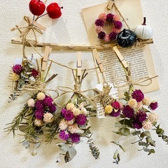 宮島の流木とドライフラワーの花束♪ ガーランド　装飾品　ハンドメイドの画像