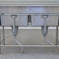 ≪zyt2566ジ≫ マルゼン ステンレス製 業務用2槽シンク BS2-126 幅120cm 奥行60cm バックガード付 現状品 中古厨房機器/宮城県仙台市 71102-01の画像