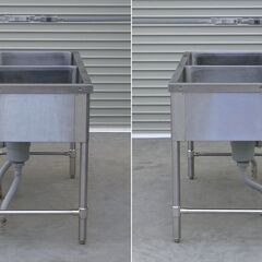 ≪zyt2566ジ≫ マルゼン ステンレス製 業務用2槽シンク BS2-126 幅120cm 奥行60cm バックガード付 現状品 中古厨房機器/宮城県仙台市 71102-01の画像