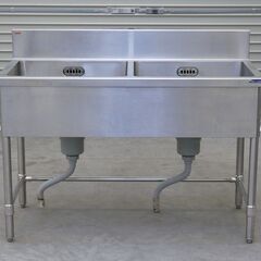 ≪zyt2566ジ≫ マルゼン ステンレス製 業務用2槽シンク BS2-126 幅120cm 奥行60cm バックガード付 現状品 中古厨房機器/宮城県仙台市 71102-01の画像