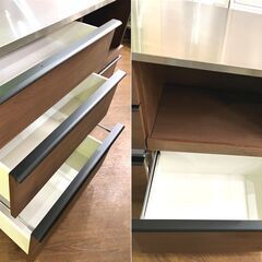 NiPPONAIRE(ニッポネア) ■キッチンボード■ レンジボード カップボード 木製×ステンレス天板 ウォールナット キッチン収納 の画像