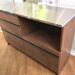 NiPPONAIRE(ニッポネア) ■キッチンボード■ レンジボード カップボード 木製×ステンレス天板 ウォールナット キッチン収納 の画像