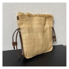 秋を感じる🍂ミニバック　編みバック　ラフィア巾着型バック　の画像