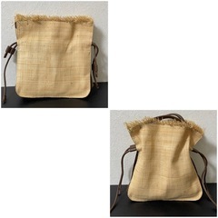 秋を感じる🍂ミニバック　編みバック　ラフィア巾着型バック　の画像