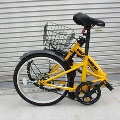 E689★19800円★　折りたたみ中古自転車【HUMMER　イエロー　20インチ　ノーパンクタイヤ 】の画像