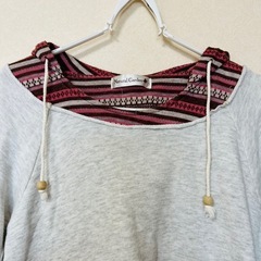 ナチュラルガーデン 長袖チュニック Lサイズ グレー×エスニック柄 ポケット付の画像