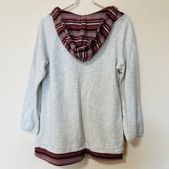 ナチュラルガーデン 長袖チュニック Lサイズ グレー×エスニック柄 ポケット付の画像