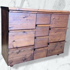 ヴィンテージチェストキャビネット（オリジナル品/無垢材/10収納）の画像