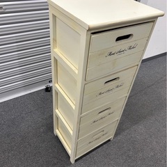 ミッシェルシリーズ アンティーク調ストッカー 4段 ホワイト　木製チェストの画像