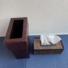 アジアン雑貨　ティッシュケース　スリムゴミ箱　ナチュラル　インテリアの画像