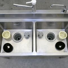 ≪zyt2567ジ≫ マルゼン ステンレス製 業務用2槽シンク BS2-126 幅120cm 奥行60cm バックガード付 混合水栓+単水栓付き 難あり現状品 中古厨房機器/宮城県仙台市 71102-02の画像