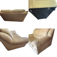 IDC大塚家具  レザーワールド レザー 2人掛けワイドソファ ホワイト クリーム色の画像