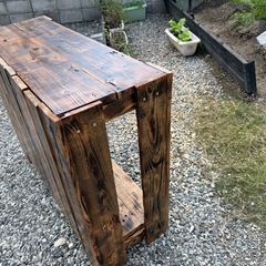 焼き板仕上げ　カウンターテーブル　DIY 水性ウレタンニス塗装の画像