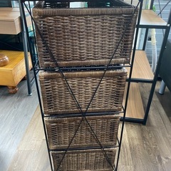 ラタン4段収納ボックス　キャスター付きの画像