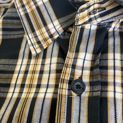 A2511-217 AIRWALK シャツ 長袖 Lサイズ ボタン チェック柄 ネイビー×イエロー ほつれ有りの画像