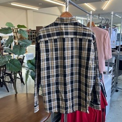 A2511-217 AIRWALK シャツ 長袖 Lサイズ ボタン チェック柄 ネイビー×イエロー ほつれ有りの画像