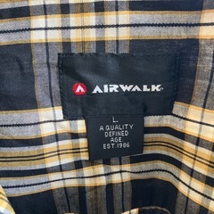 A2511-217 AIRWALK シャツ 長袖 Lサイズ ボタン チェック柄 ネイビー×イエロー ほつれ有りの画像