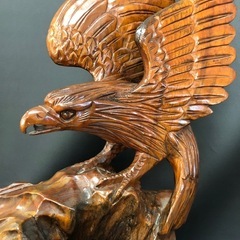 タカ 鷹 木彫り オブジェ アンティーク 置物 レトロ 飾り 251113-01の画像
