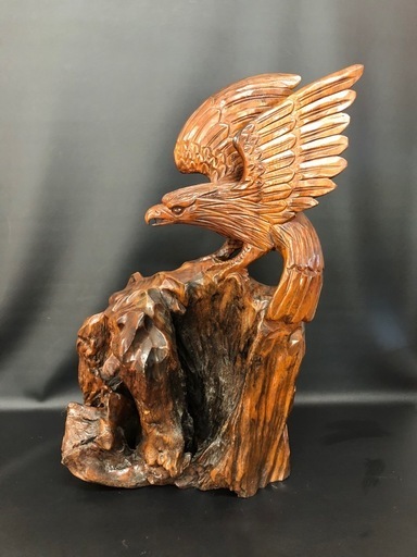 タカ 鷹 木彫り オブジェ アンティーク 置物 レトロ 飾り 251113-01