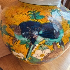 九谷焼　九谷栄峰 造　青手九谷花鳥文花瓶　花器　花入の画像