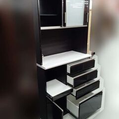 ニトリ レンジボード 幅99.5cm×高さ205.5cm×奥行50cm 食器棚 ダークブラウン×ブラック 大型食器棚 キッチンボード NITORI 苫小牧西店の画像