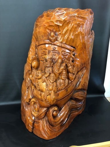 七福神　船　置物　オブジェ　レトロ　縁起物　木彫り　251113-02