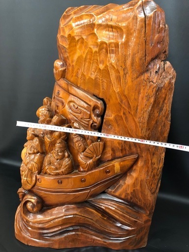 七福神　船　置物　オブジェ　レトロ　縁起物　木彫り　251113-02
