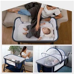 【美品】
HZDMJベビーベッド添い寝折りたたみハイローベッドブルー03C-Cの画像