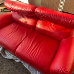 レザーソファ　赤　2人用　レッドの画像