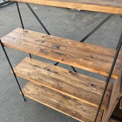 人気家具ブランド LOWYA (ロウヤ) キッチンキャビネット New Julamo (ニュージュラモ)&ハンドメイド木製アイアンシェルフ　セットの画像