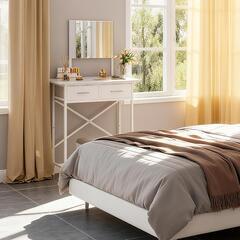 ドレッサー❣️コンパクト 白 収納付 引き出し スライドミラー 収納沢山 化粧台の画像