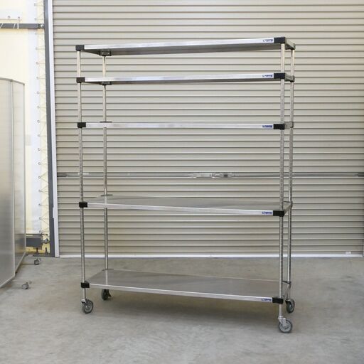 ≪zyt2568ジ≫マルゼン ソリッドシェルフ 大型メタルラック 棚板5段 キャスター式 幅152cm SM1520 D460mmシリーズ 現状品 食器棚/調味料棚/中古厨房機器/宮城県仙台市 71029-11