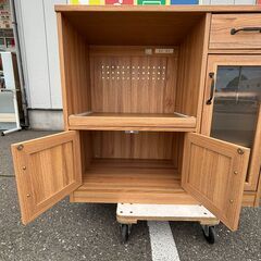 佐藤産業 レンジ台 食器棚 ナチュラル 幅88cmの画像