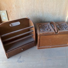 昭和レトロ　マガジンラック　２つセット　裁縫ケース　木の画像