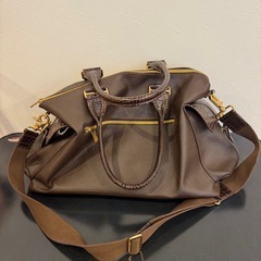 【超美品】　Orobianco ボストンバッグ　PVC × クロコ型押し　茶の画像