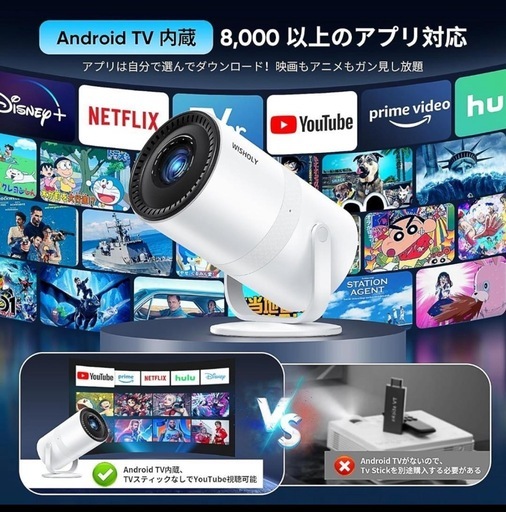 【新品】プロジェクター 家庭用 小型 Android TV搭載・270°回転 台形補正