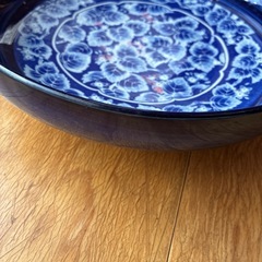 大皿　花柄ブルー　昭和レトロ食器の画像