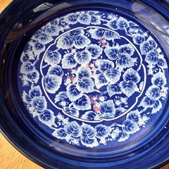 大皿　花柄ブルー　昭和レトロ食器の画像