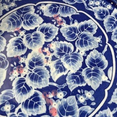 大皿　花柄ブルー　昭和レトロ食器の画像