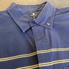 A2511-221 GLOBAL WORK 半袖ボタンシャツ Sサイズ ネイビー 毛玉ほつれ有りの画像