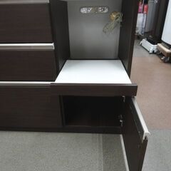 現状特価品！ レンジボード ダークブラウン エナメル天板 幅120㎝ キッチンボード 食器棚 こげ茶　西岡店の画像