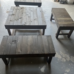 早いもの勝ち　DIY手作り ウォルナット色　ウッドデッキ縁台1台　ベンチ3台　引き取り限定の画像