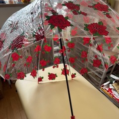 英国御用達紅いバラ柄のビニール傘の画像